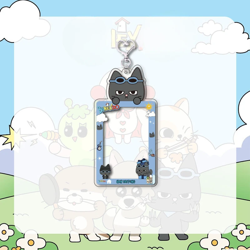 Kpop BOYNEXTDOOR Cartoon Card Insertion Frame Keychain SUNGHO RIWOO JAEHYUN TAESAN LEEHAN Card Storage Pendant Accessories Gift 2