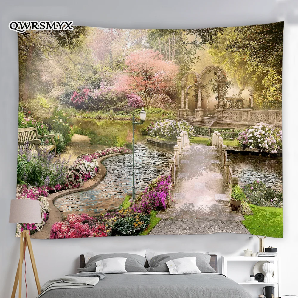 

Garden Scenery Tapestry Fantasy Flower And Plants Tree Wall Hanging Aesthetic Art Home Living Room Decor Decoration For Bedroom