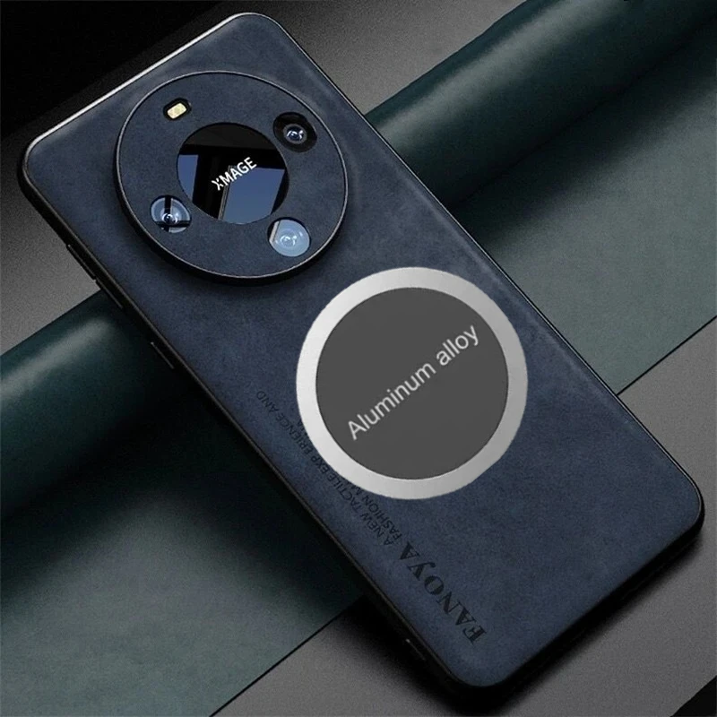 Luxury Leather Metal Magnetic Car Holder Shockproof Protective Case