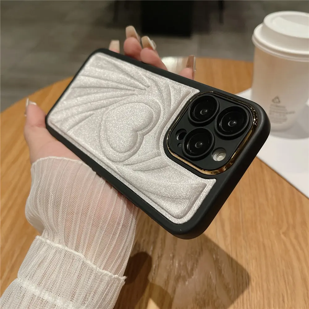 Custodia morbida al tatto in pelliccia con motivo a cuore 3D per iPhone 15 14 Plus 12 13 11 Pro Max, pellicola protettiva antiurto in vetro temperato_voghion.com