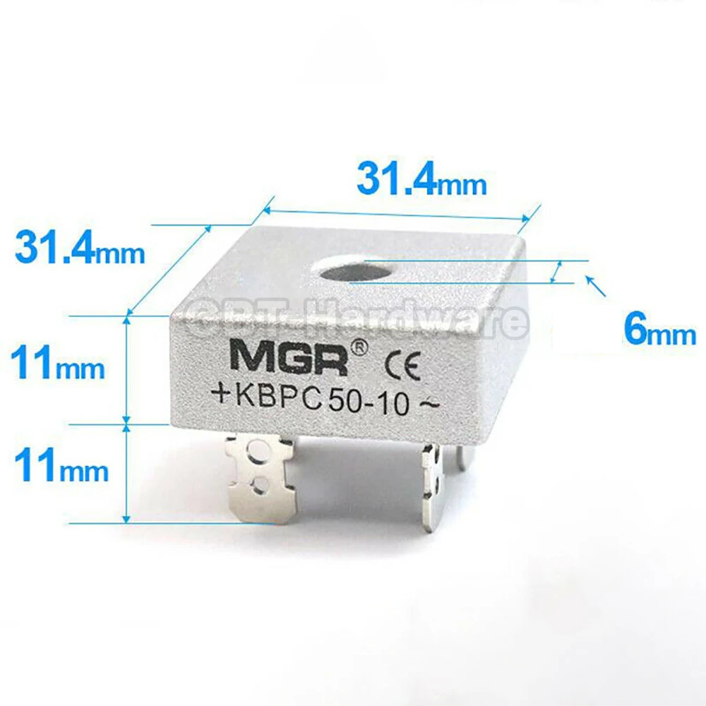 Pont redresseur à diode monophasé, boîtier métallique, KBPC3510, religions dédiées, courant 10A, 15A, 20A, 25A, 35A, 50A, AC à DC, 1000V