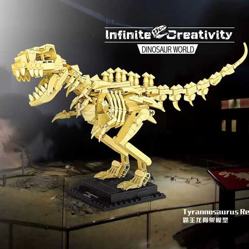 thumbnail image 1 of Bloques de construcción de esqueleto de Triceratops T-rex de la serie Jurassic Dinosaur World Park, figuras de ladrillos fósiles, juguetes, regalos para niños, 1 of 4