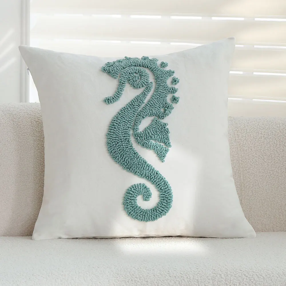 Getuftete Kissenbezüge mit Meerestier-Motiv, 45,7 x 45,7 cm, dekorative Kissenbezüge aus Segeltuch für Couch, Sofa, Bett, Wohnzimmer, Heimdekoration – Detail 7