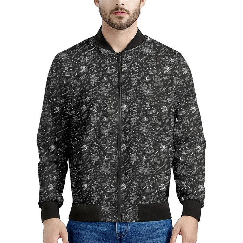 thumbnail image 1 of Chaqueta de motocicleta negra para hombre, chaqueta con cremallera estampada en 3D, chaquetas casuales deportivas de calle, camisetas para mujer, sudadera bomber para primavera y otoño, 1 of 5