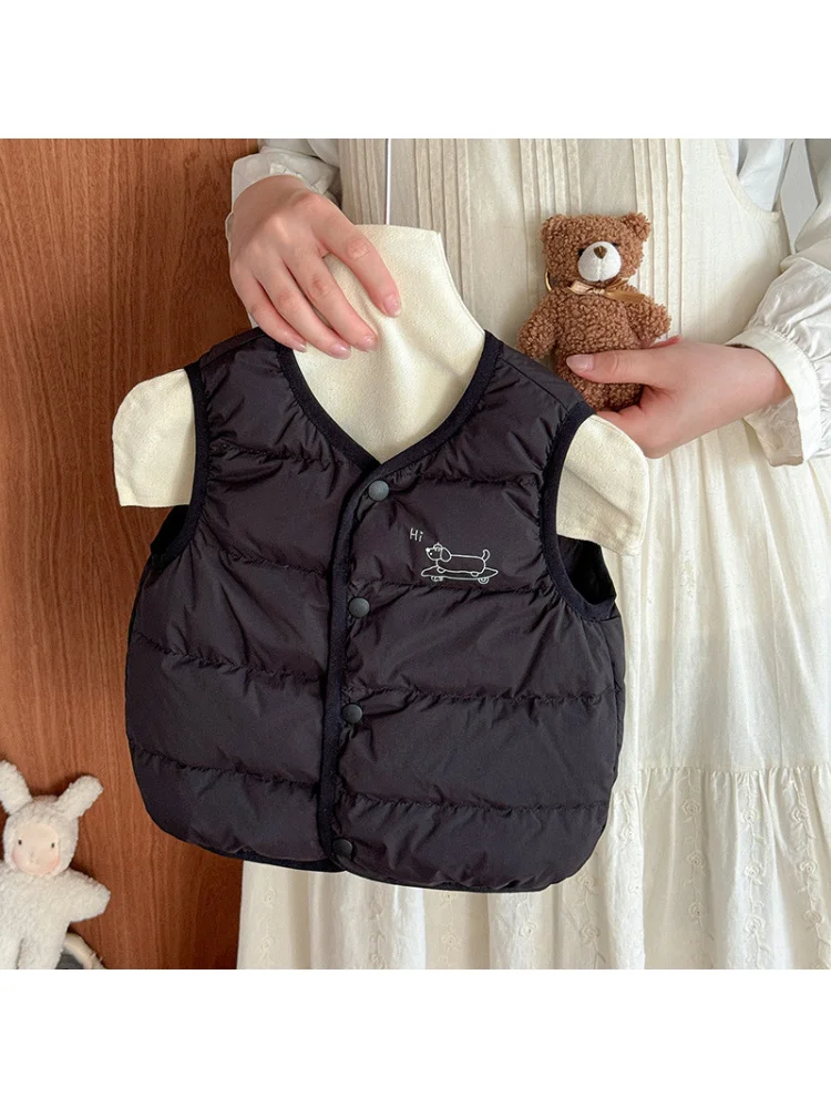  가을 겨울 신상 따뜻한 옷 남아용 화이트 덕 다운 조끼  남아용 가벼운 다운 민소매 재킷 a클래스