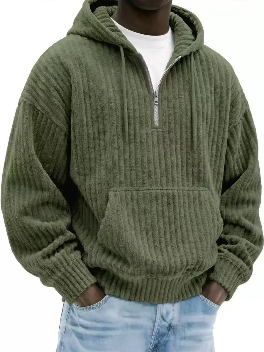 2026 Men Vintage Knit Zip Hoodie, Loose Pullover Sweatshirt, Long Sleeve Casual Streetwear Daily Autumn Winter Tops