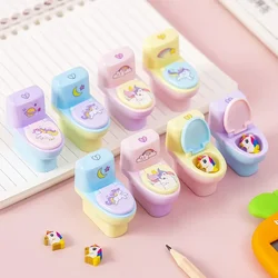 1 Piece Stationery Pencil Sharpener Creative Toilet Shape Cartoon Unicorn School Supplies Gift Accessories with Eraser