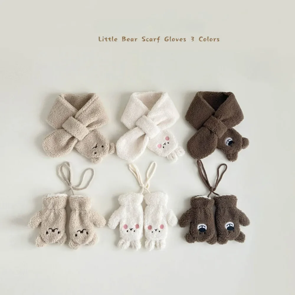 Baby Winter Scarf Gloves Set 1/2 PCS Lamb Wool Kids Scarves Mittens Suit for Girls Boys Bear Bunny Children Gloves Neck Warmer