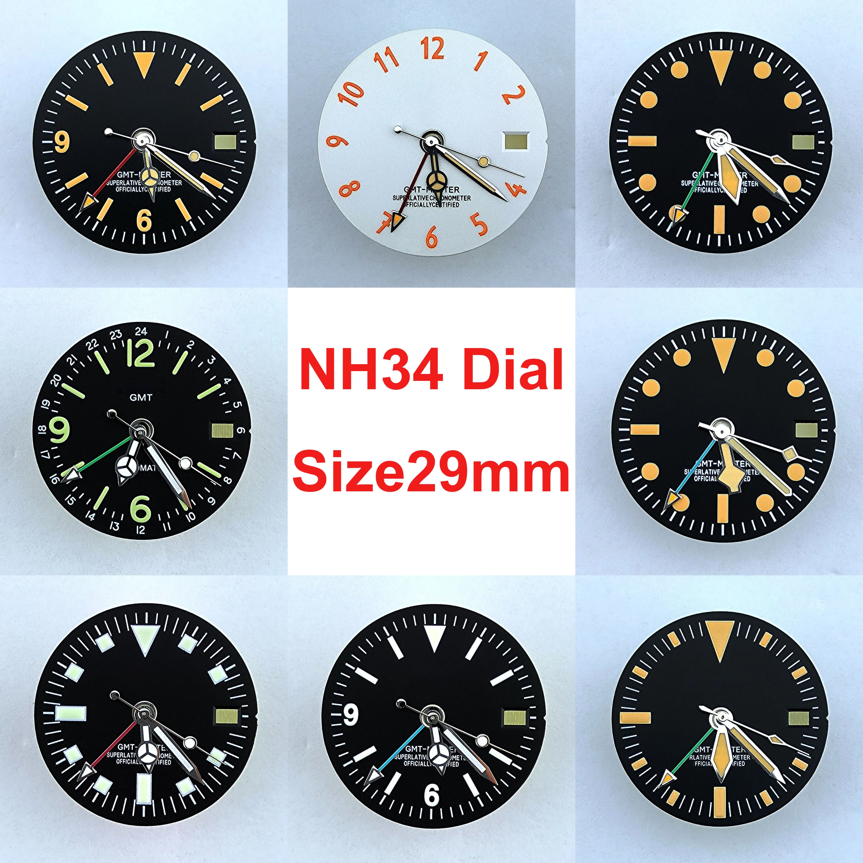 29Mm Nh34 Quadrante Gmt Quadrante Vintage Quadrante A Quattro Mani Quadrante Luminoso Verde Per Movimento Nh34 Quadranti Modificati Accessori Per Orol
