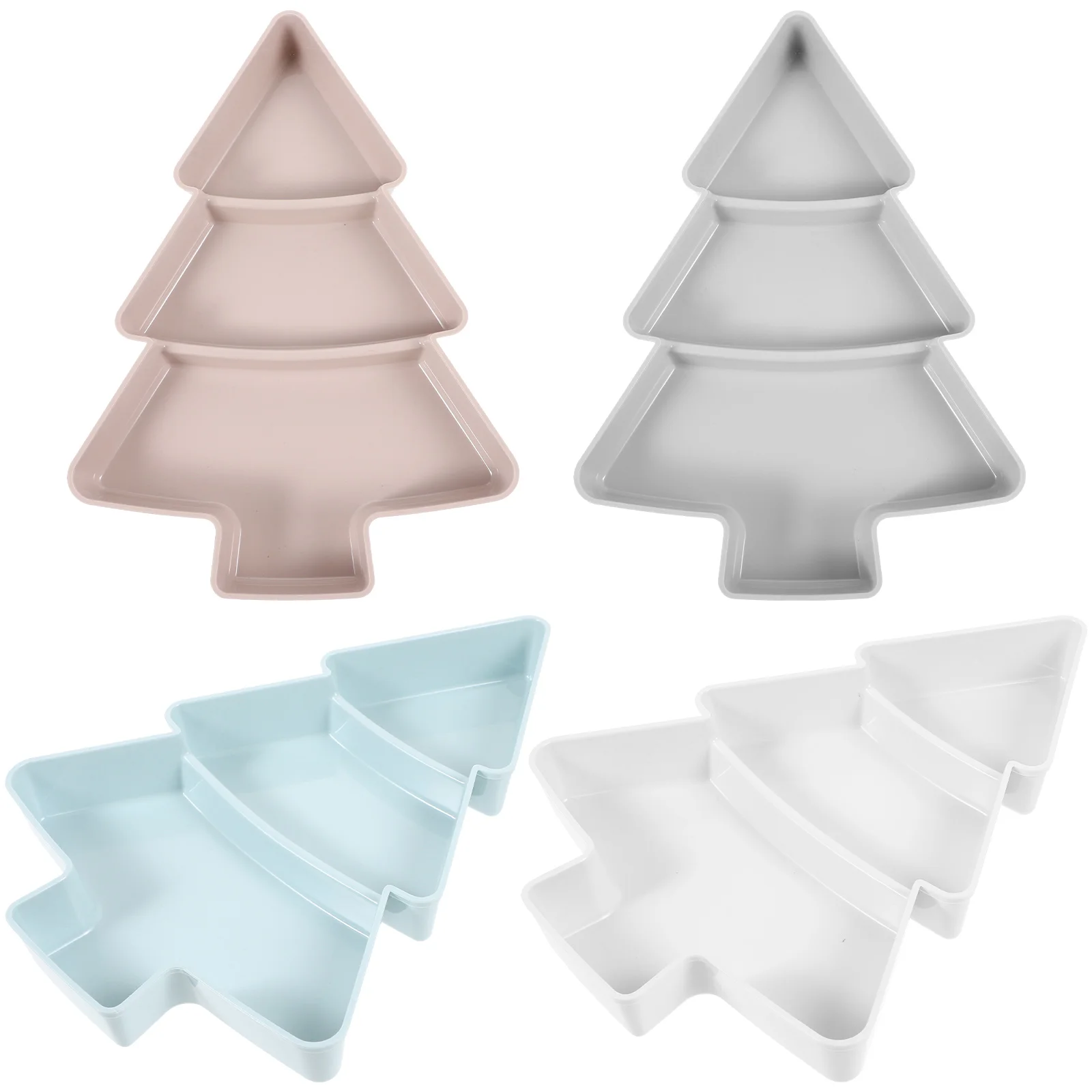 

4 Pcs Grid Christmas Tree Fruit Bowl Xmas Pastry Container Plastic Dessert Plate