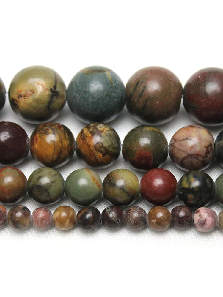 Natural Stone Beads Red Picasso Jasper Loose Round Beads 4 6 8 10 12mm for Jewelry Making Needlework DIY Bracelet Strand 15"