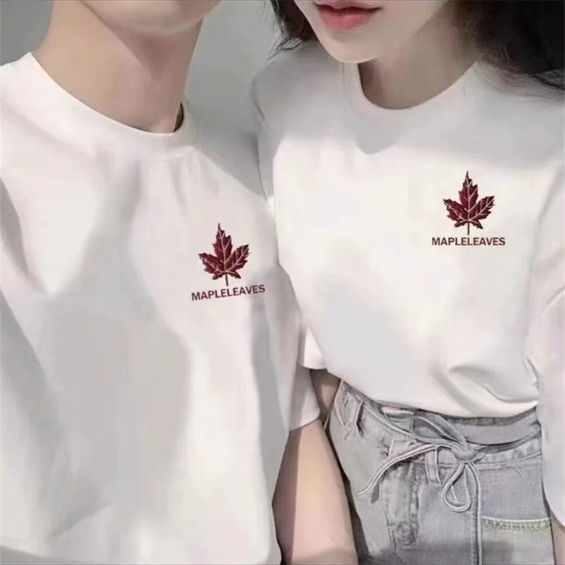 

Летняя Новинка Instagram свободная парная футболка с коротким рукавом для бойфренда и девушки из чистого хлопка белая