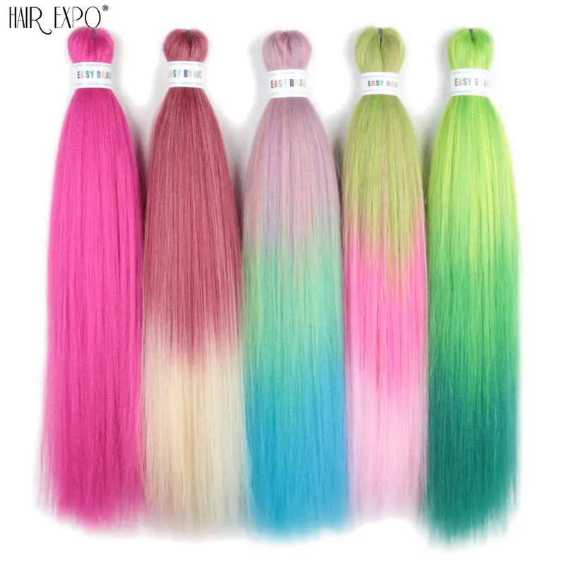 26Inch Easy Braids Hair Synthetic Colourful Pre Stretched Braiding Hair Extensions Jumbo Braids Ombre Yaki Long Straight Hair - Image 5