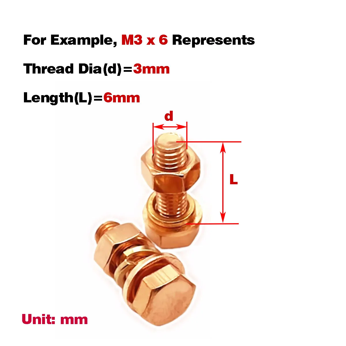 Красные медные винты с гайками и шайбами M3-M8 | AliExpress