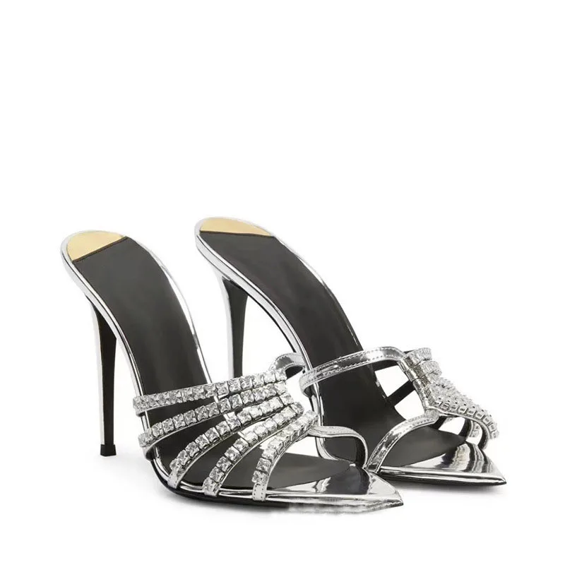 

Women's High Heel Slippers Classics Luxury Design Pointed Rhinestone High Heel Shoes Fashion Sexy Laides Sandals