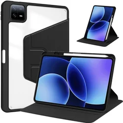 Rotating Tablet Case with Pencil Holder and Acrylic Back for Xiaomi Pad7 11.2inch (Black)