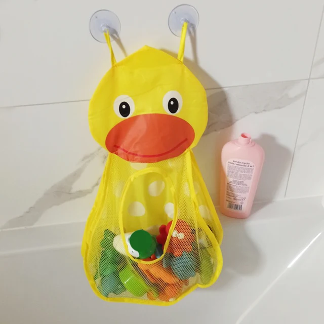 Baby Bath Toys Cute Duck Mesh Net Toy Storage Bag Strong With Suction Cups Bath Game Bag Bathroom Organizer Water Toys For Kids 2