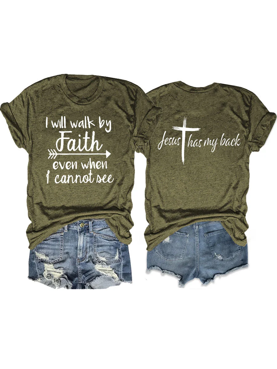 

Я пройду по вере, даже когда не вижу слоган, женская футболка с принтом Иисуса на спине, женская модная футболка с пасхальным принтом для девочек