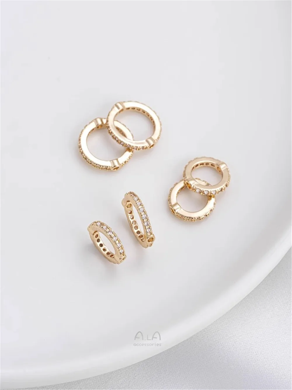 14K Gold-coated Zircon Ring Set Bead Ring Diy String Pearl Bracelet Necklace Jewelry Accessories K029 14k gold coated ball pin buckle pearl necklace round pin buckle diy first jewelry finishing pin buckle accessories b933