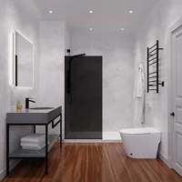74 X 34 Inch Framed Black Tinted Fixed Glass Shower Screen Shower Door in Matte Black | Veil Water Repellent Tempered Glass 2
