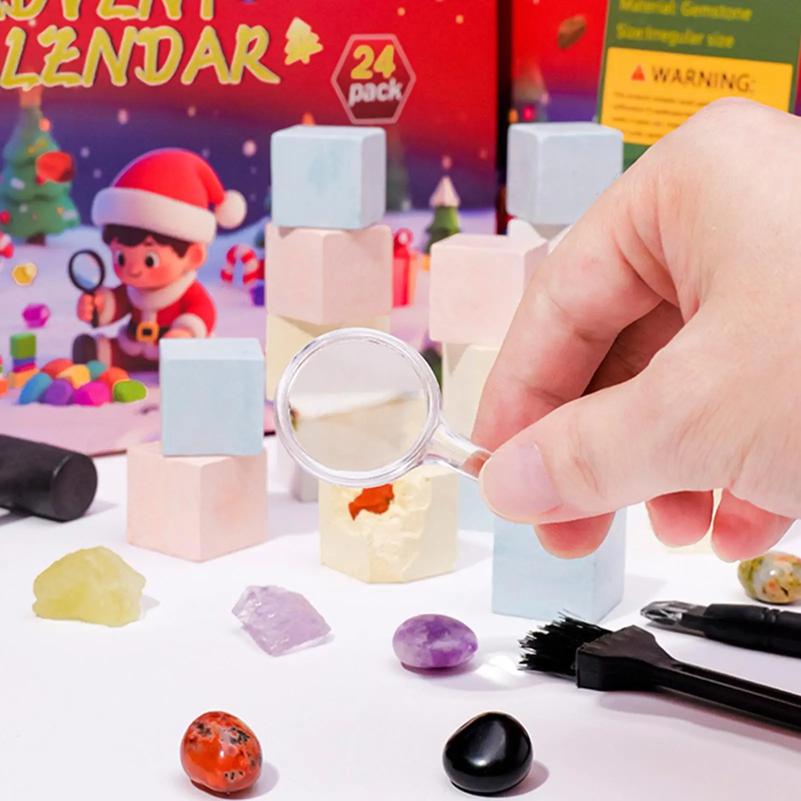 Christmas Advent Calendar Crystal 24 Days Countdown Rock Stone Digging Set for Kids Girls Boys Holiday Gift Mining Adventure