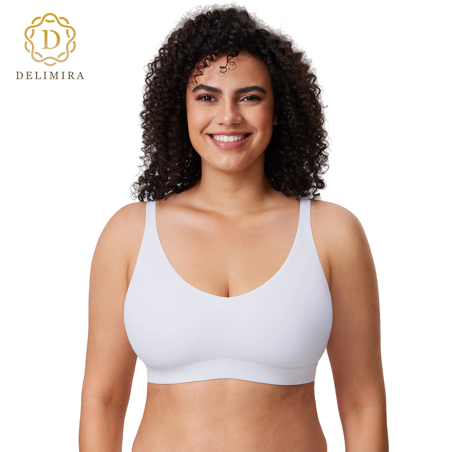 

DELIMIRA Women's Cozzifree Plus Size Wireless Bralette V Neck Full Coverage Seamless Tshirt Bras Unlined Comfort Bra