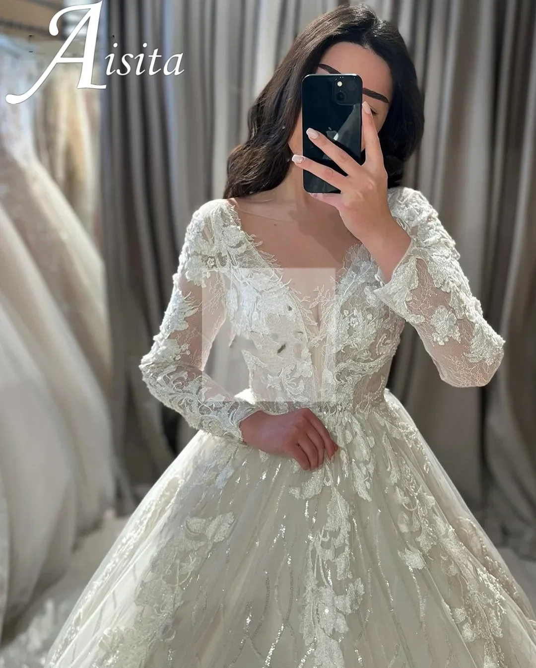 Boho Wedding Dresses Long Sleeves Lace Appliqued V-Neck 2026 A-Line Gown Elegant Shiny Bride Dresses Full Length On Sale