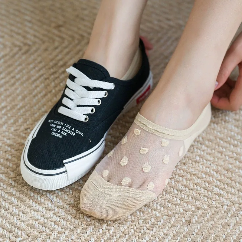 5/10 Paar Damen-Socken mit Polka-Dot-Muster, transparent, unsichtbar, schweißabsorbierend, atmungsaktiv, weich, bequem, lässig – Detail 7