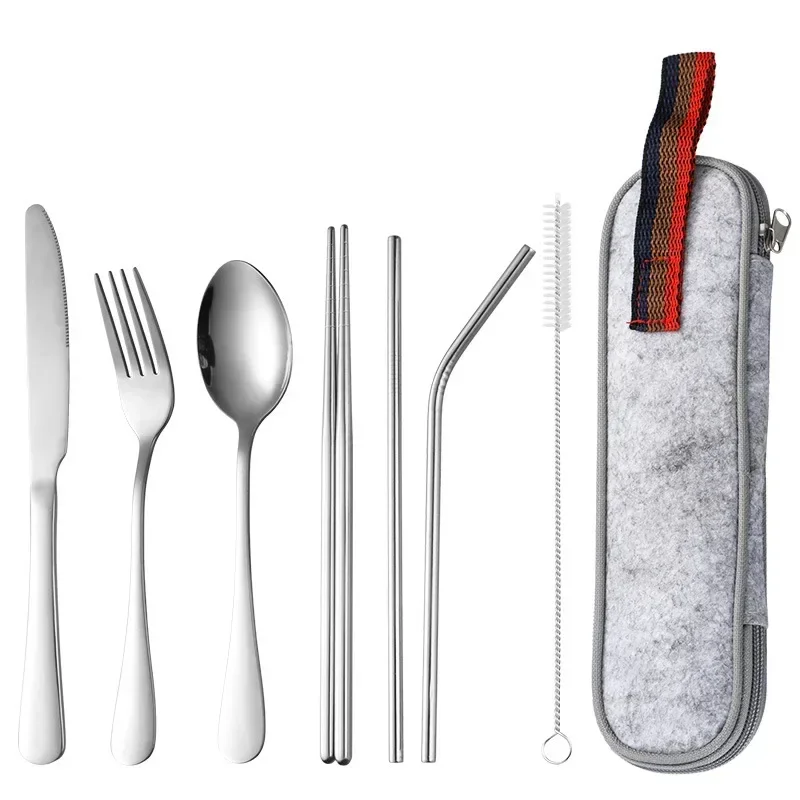 Juego de cubiertos de 8 piezas, vajilla occidental de acero inoxidable, juego de cena clásico, cuchillo, tenedor, paja, vajilla de comedor de restaurante