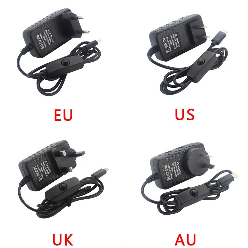 Raspberry Pi 4 Type-C Power Supply 5V 3A Power Adapter With ON/OFF Switch EU US AU UK Charger for Raspberry Pi 4 Model B