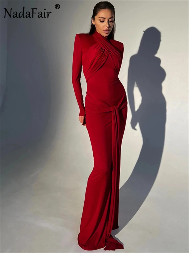 

Nadafair Long Sleeve Maxi Dress Red Black Spring 2024 Women Elegant Party Dresses Evening Prom Bodycon O Neck Sexy Y2K