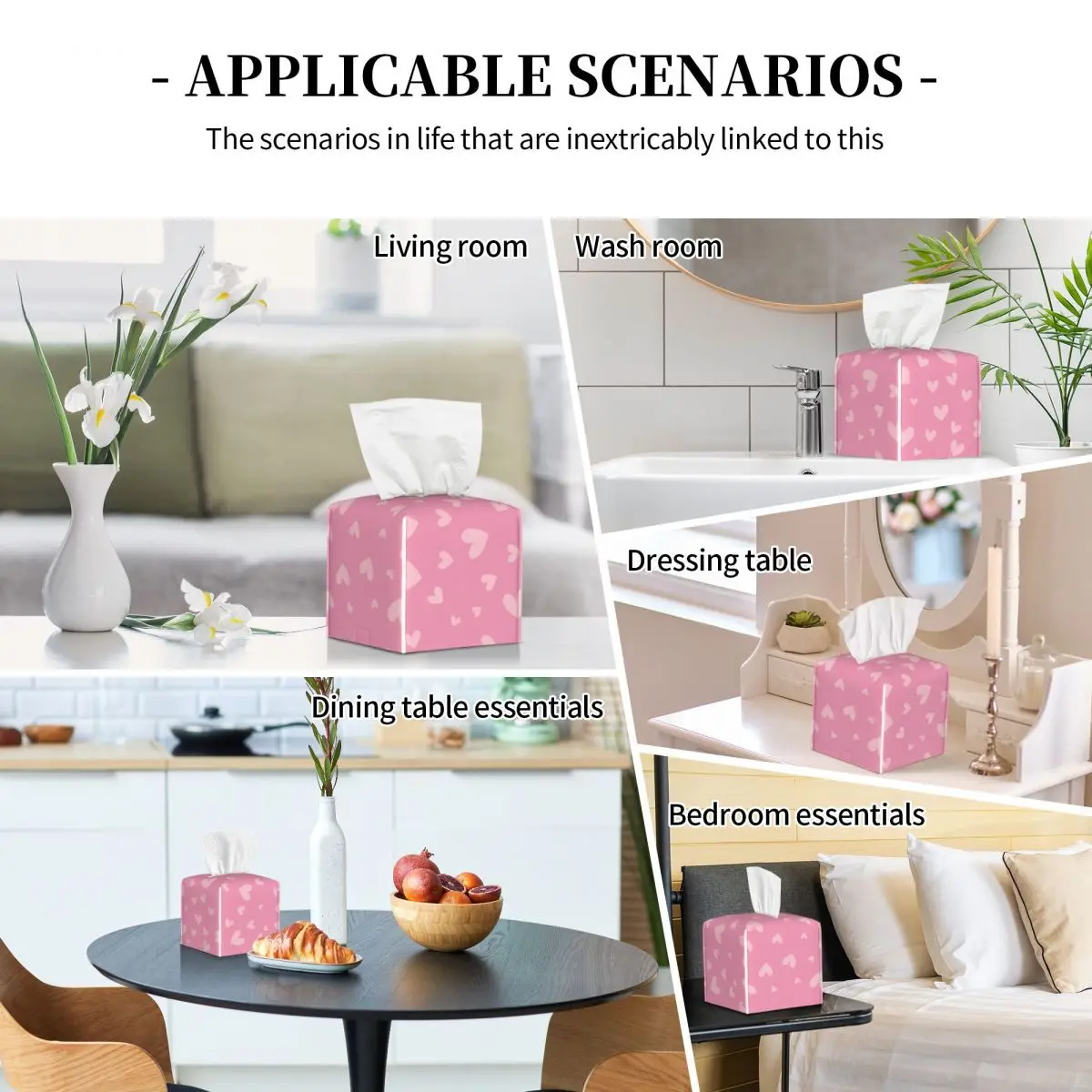 Custom Pink Hearts Pattern Tissue Box Cover Square PU Leather Facial Tissues Holder for Home 5
