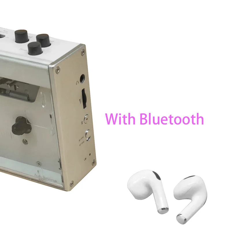 Pemutar Kaset Stereo Retro Walkman Kaset Musik Audio Mundur Otomatis dengan Speaker Eksternal Bluetooth