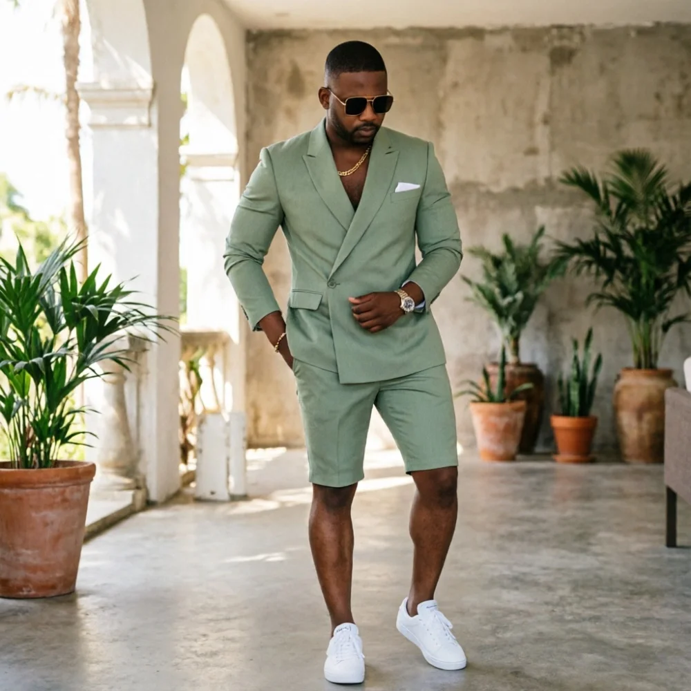 Costume d'été vert sauge pour homme