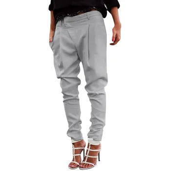 Women Chic Fashion Office Wear Harem Pencil Pants Elastic Waist Button Female Casual Trousers Streetwear 1