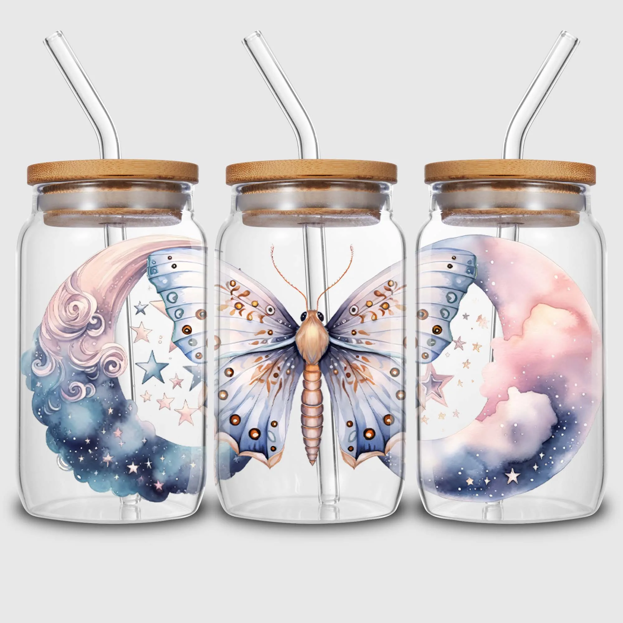 Beautiful butterfly UV DTF Cup Stickers Glass Sport Transfer Stickers Waterproof Wipe Transfers 16 oz Glass Mugs 5 Sheets