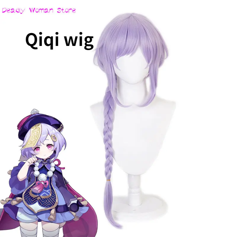 

Game Genshin Impact Qiqi Wig Cosplay Light Purple Braid Heat Resistant Synthetic Long Hair QiQi Women Party Wigs