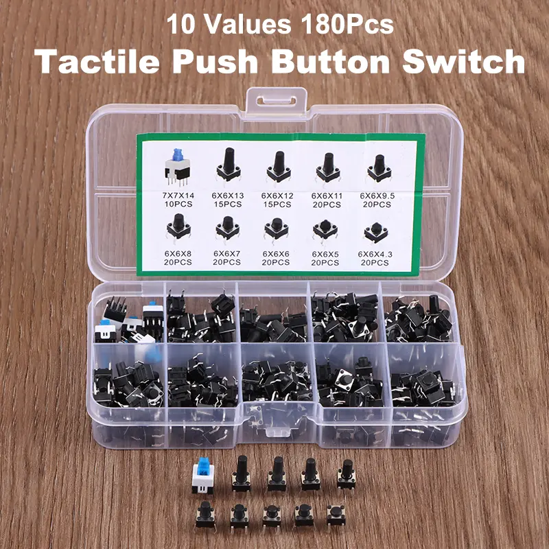 180 Pcs Tactile Push Button Switch Kit - 6mm/7mm SMD & THT Momentary Tact Switch Assortment, Electronic Components DIY Repair image 1