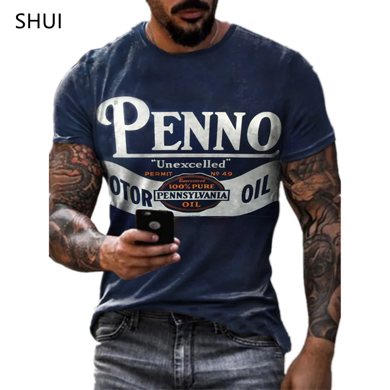 2022 Summer New Men's Retro T-Shirts US Route 66 Letter Print Short Sleeve Oversized Loose Clothes Crew Neck Top Streetwear 6xl