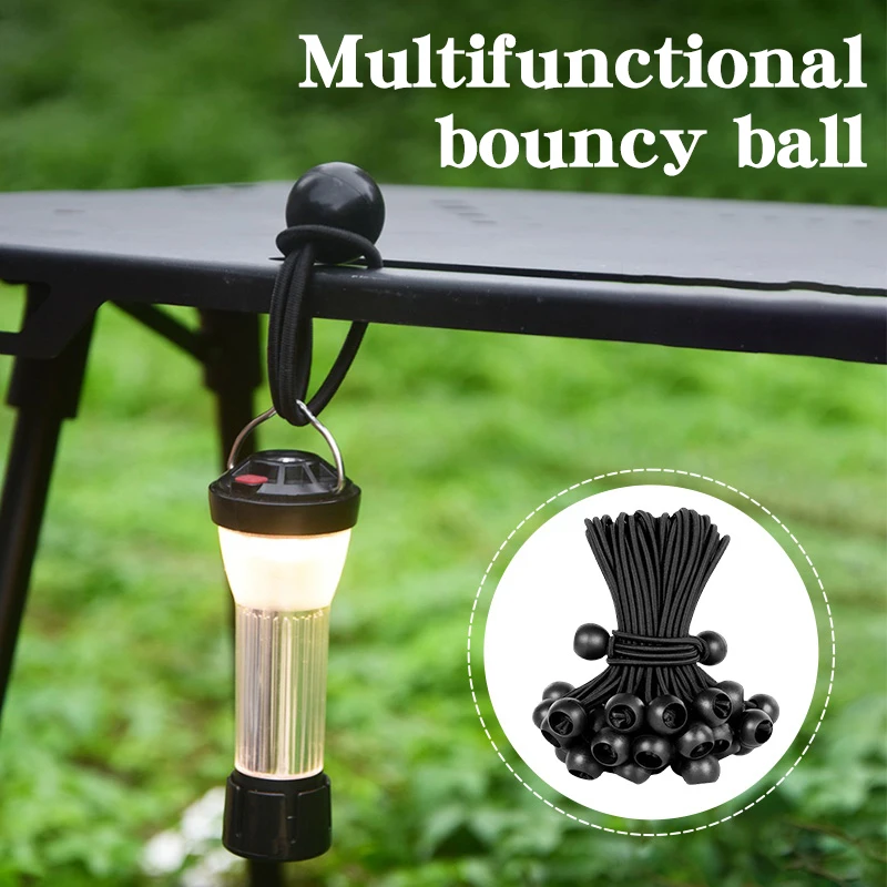 10/50pcs Black Bungee Balls Camping Gadgets Outdoor Elastics Rope Bungee Cord Outdoor Tent Stakes Rope Ball Tie Down