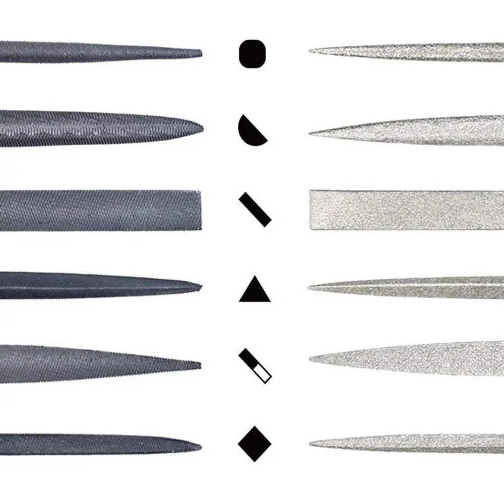 مجموعتان من ملفات الصلب الكربوني وملفات الماس (إجمالي 12 قطعة)، مناسبة للمعادن والخشب والمجوهرات والنماذج والأعمال اليدوية وما إلى ذلك