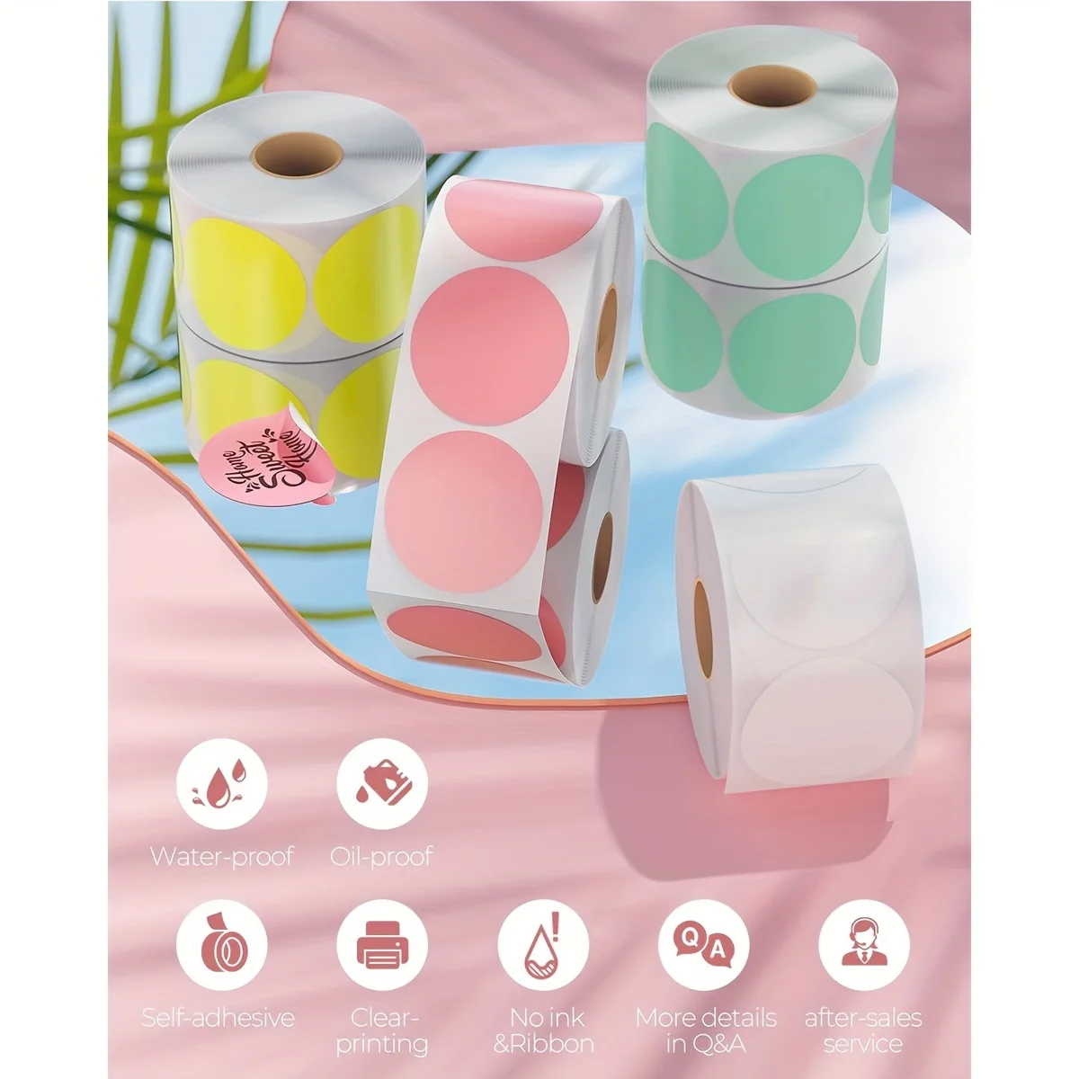 600-Label Roll of 5.08cm Round White Thermal Stickers, Self-Adhesive and Multi-Purpose