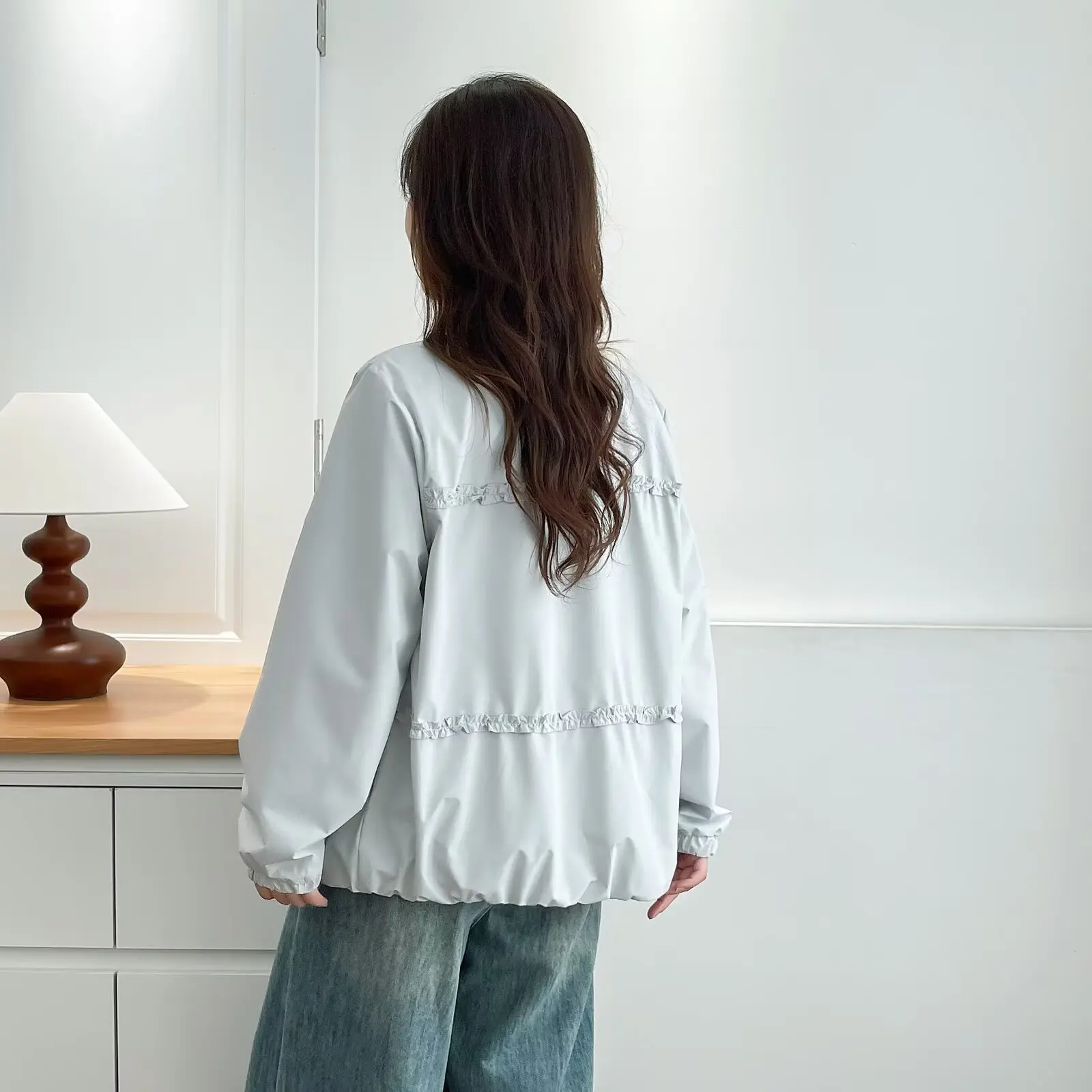 Plus Size Women's Jacket Autumn New Stylish Lace Lining Casual Zipper Coat 998