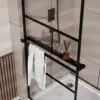 Shower Door Tempered Glass Shower Screen with Tool Bar Towel Rack for Walk in Bathroom 3 Grid Style Sleek Modern Design 3