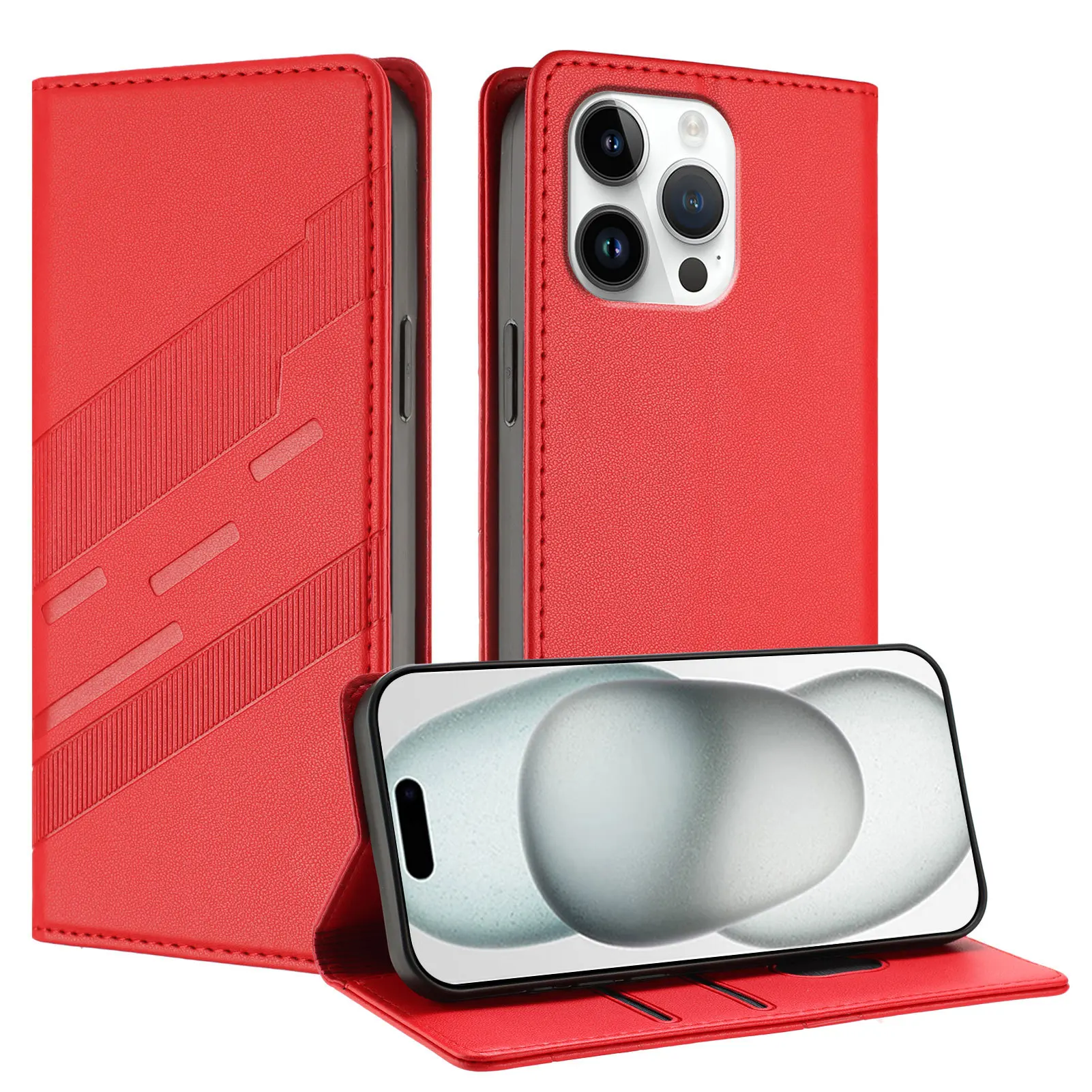 Magnetic Closure Plain Leather Wallet Flip Phone Case with Card Slots