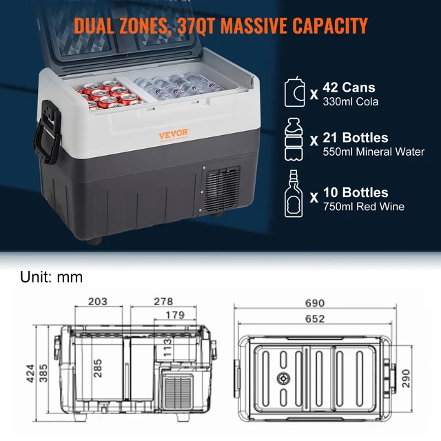 SucceBuy 35L/45L/55L Maniglia pieghevole portatile Frigorifero per auto con compressore a ruota Congelatore per campeggio Picnic Auto Casa Traval 6