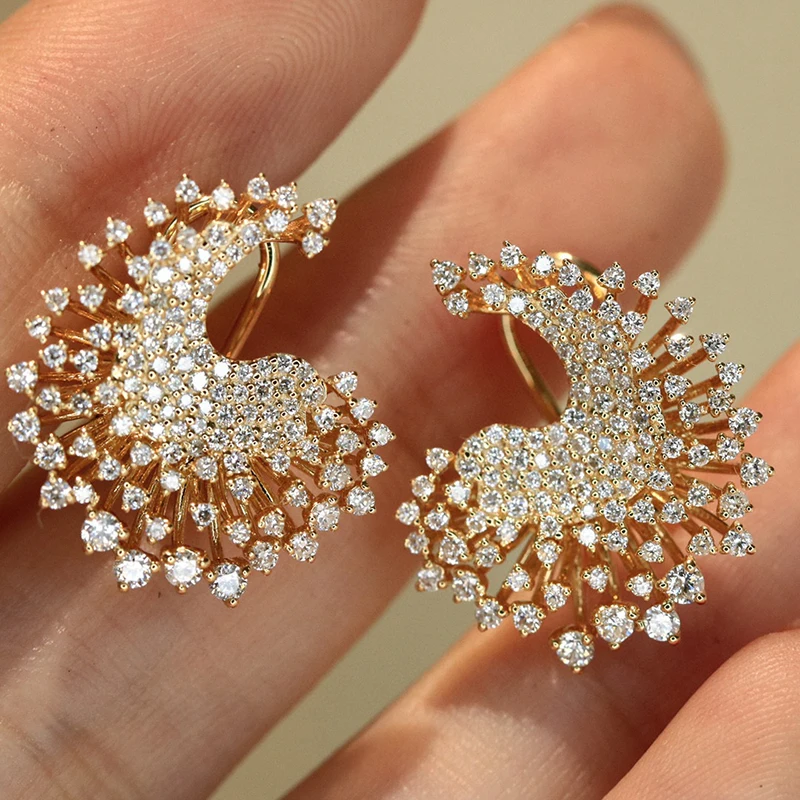 Aazuo Real Jewelry 18K Pure Yellow Gold Real Diamonds 1.2ct Luxury Flower Earring For Woman Upscale Trendy Wedding Engagement