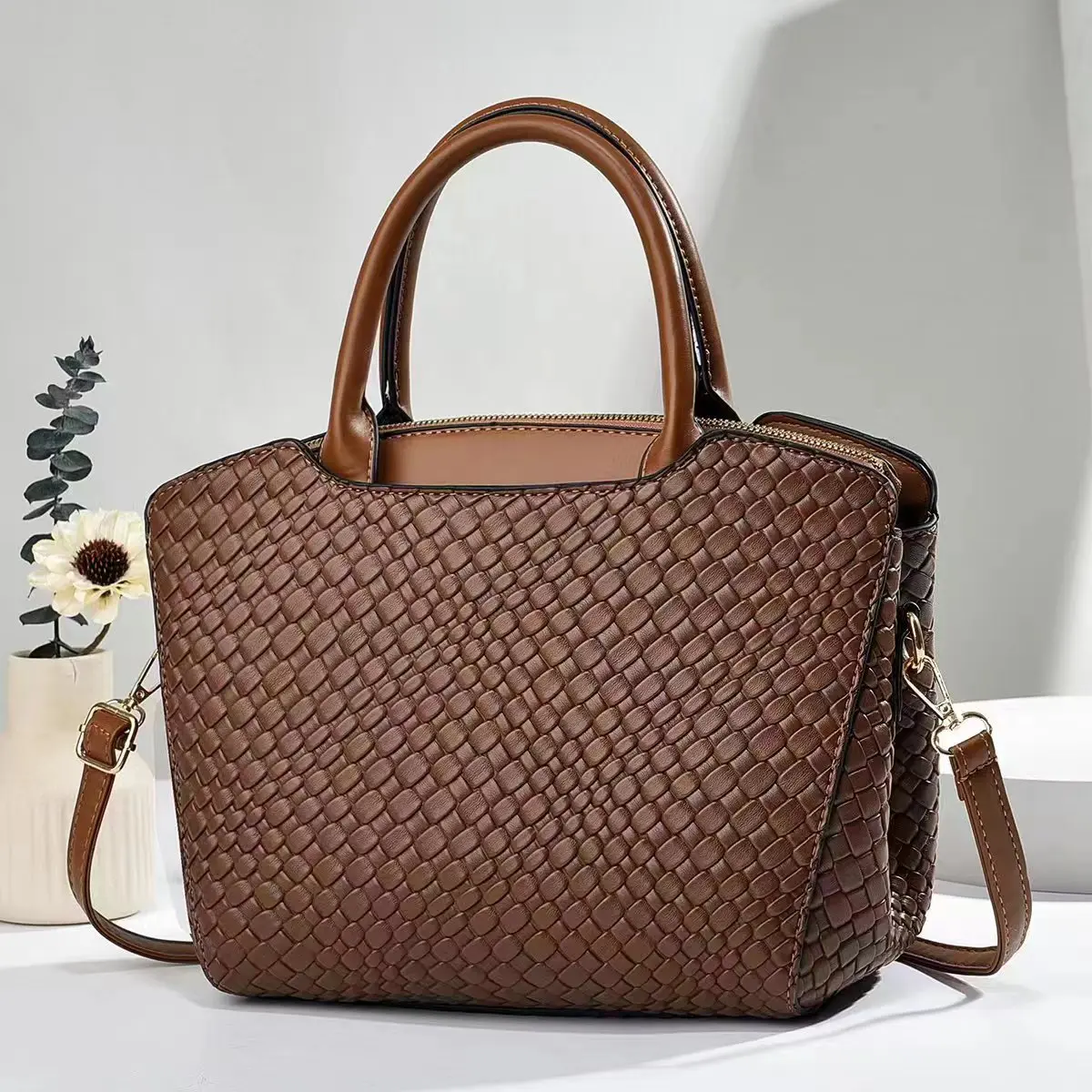 

Basket bag braided pattern women's bag commuting large capacity tote bag new fashion single shoulder crossbody bag for women