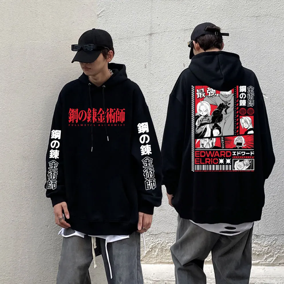 

Anime Fullmetal Alchemist Edward Elric Graphic Hoodie Male Fleece Cotton Oversized Hoodies Men Manga Cosplay Vintage Sweatshirt