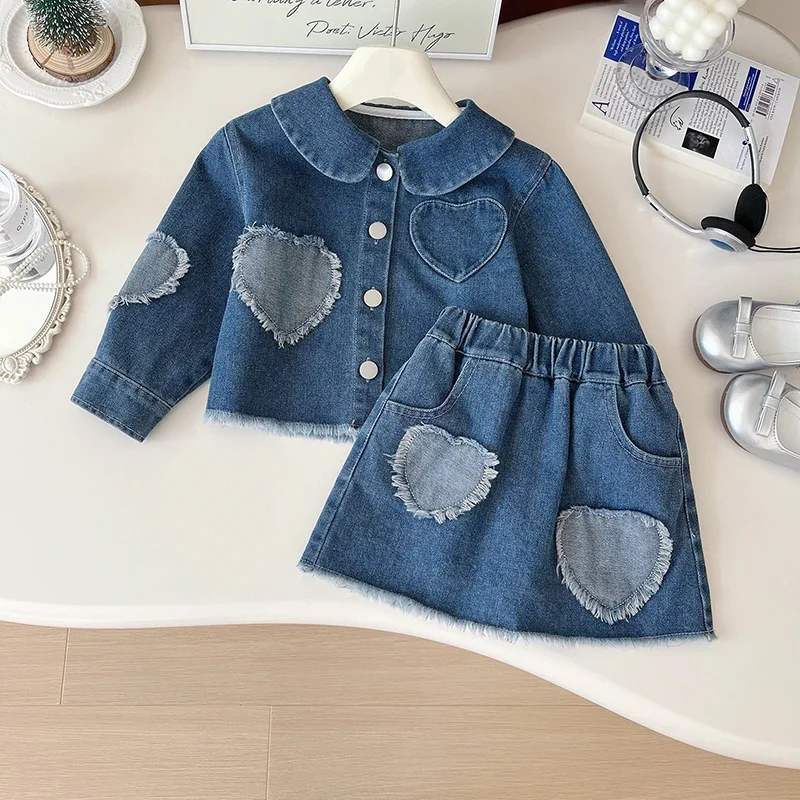 Girls Denim Skirt Suit Autumn Coat Outfit
